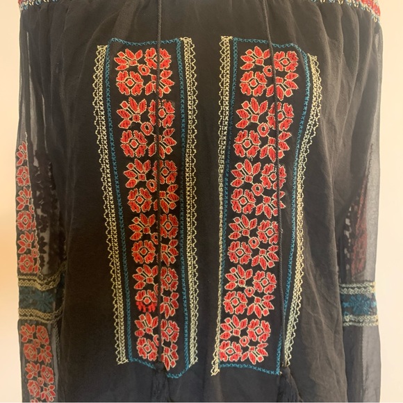 MM Couture By Miss Me Black Embroidered Sheer 100% Silk Top Size Medium - Picture 7 of 14